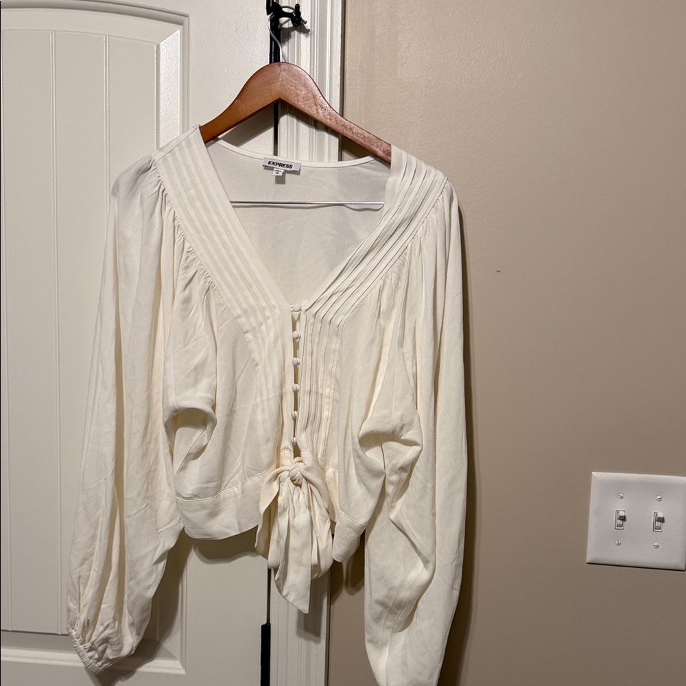 Express Cream Button-Front Tie-Hem Blouse - Women's Top